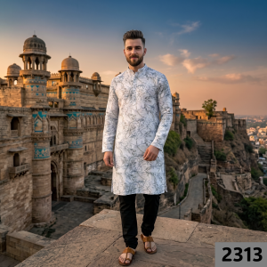 Siyarams festive collection printed pattern with hemp blended Green (Sage) color unstitched men's Kurta / sherwani / top fabric of 2 meters / VV2313