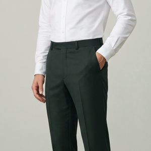 J.hampstead Dark Green Wool Solid Unstitched Trouser Fabric of 1.25 Mts / P 39-2