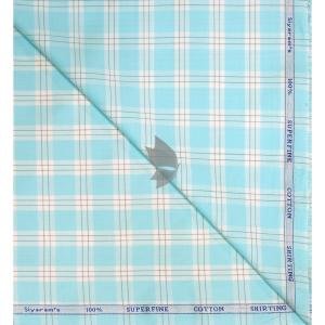 Siyaram's 100% Superfine Cotton Light Blue (Aqua Marine) colour with Checkered Pattern Unstitched Shirt Fabric of 1.6 Mts / VV2465