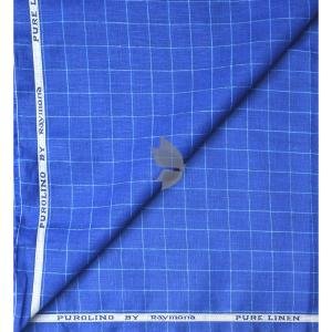 Raymond 100% Pure Linen Blue (Ultramarine) color Checkered Unstitched Shirt Fabric of 1.6 meters / VV2389Z