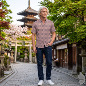 Raymond 100% Egyptian Giza Cotton (Premium Cotton) Pink (Peach) Printed Pattern Unstitched Shirt Fabric of 1.60 meters / VV2388AO