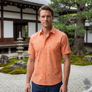 Raymond 100% Egyptian Giza Cotton (Premium Cotton) Orange (Salmon) Printed Pattern Unstitched Shirt Fabric of 1.60 meters / VV2388AH