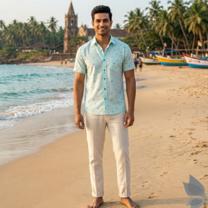 Raymond 100% Egyptian Giza Cotton (Premium Cotton) Light Blue (Aqua) Printed Pattern Unstitched Shirt Fabric of 1.60 meters / VV2388AD