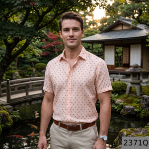 Siyaram's Bamboo Blended with Anti Bacterial benefits Printed pattern Orange (Peach) Colour Unstitched Shirt Fabric of 1.6 Mts / VV2371Q