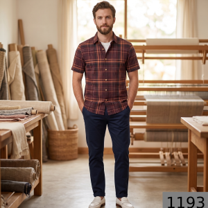 J. Hampstead 100% Giza Cotton Snuff Checkered Shirt Fabric 1.6 Mts / VV1193