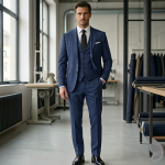 Raymond 100% Pure Wool (All Wool) Royal Blue Color Checkered with Stretch Unstitched Suit Fabric - 3.25 Mts / VV2014