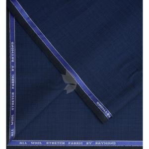 Raymond 100% Pure Wool (All Wool) Royal Blue Color Checkered with Stretch Unstitched Suit Fabric - 3.50 Mts / VV2015