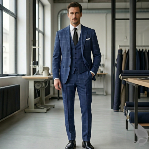 Raymond 100% Pure Wool (All Wool) Blue Color Striped with Natural Stretch Unstitched Suit Fabric - 3.50 Mts / VV2018