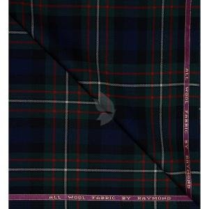 Raymond 100% Pure Wool (All Wool) Thick Green Broad Color Checkered Unstitched Trouser Fabric - 1.25 Mts / VV2030