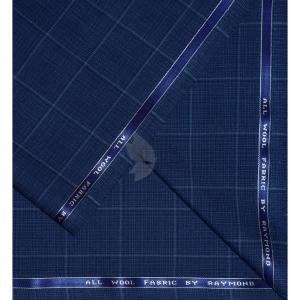 Raymond 100% Pure Wool (All Wool) Thick Blue Color Checkered Unstitched Suit Fabric - 3.25 Mts / VV2036
