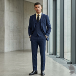 Raymond 100% Pure Wool (All Wool) Thick Navy Blue Color Self Checkered Unstitched Suit Fabric - 3.5 Mts / VV2039