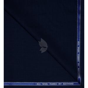 Raymond 100% Pure Wool (All Wool) Thick Navy Blue Color Self Checkered Unstitched Trouser Fabric - 1.3 Mts / VV2040