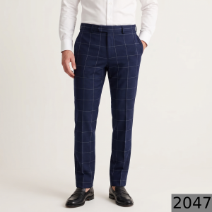 Raymond 100% Pure Wool (All Wool) Thick Navy Blue Color Checkered Unstitched Trouser Fabric - 1.25 Mts / VV2047