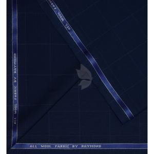Raymond 100% Pure Wool (All Wool) Thick Navy Blue Color Checkered Unstitched Suit Fabric - 3.5 Mts / VV2048