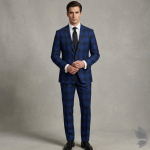 Raymond 100% Pure Wool (All Wool) Thick Royal Blue Color Checkered Unstitched Suit Fabric - 3 Mts / VV2052