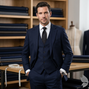 Raymond 100% Pure Wool (All Wool) Jacquard Navy Blue Color Unstitched Suit Fabric - 3.5 Mts / VV2067