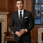 Raymond 100% Pure Wool (All Wool) Striped Navy Blue Color Unstitched Suit Fabric - 3 Mts / VV2084