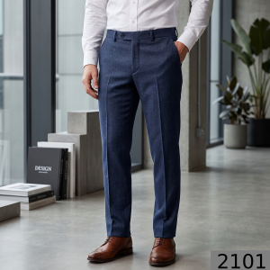 Raymond 100% Pure Wool (All Wool) with HERRINGBONE Weaving Plain Blue Color Unstitched Trouser Fabric - 1.25 Mts / VV2101