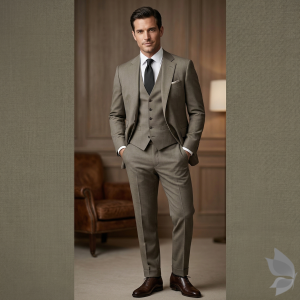 Raymond 100% Pure Wool (All Wool) Beige Color Solid with Natural Stretch Unstitched Suit Fabric - 3.50 Mts / VV2122