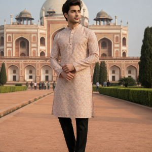 Raymond "CEREMONIA" Collection Wool Blended Peach with Jacquard and Floral design Unstitched Sherwani (Kurta) Fabric - 3 Mts / VV2145