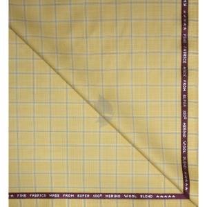 Raymond Super 100's Merino Wool Fine Fabric in Yellow colour with Blue and white Checkered Unstitched Trouser Fabric - 1.3 meters / VV2149