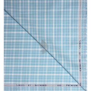 Raymond 100% Premium (Giza) Cotton Checkered Light Blue (Aqua) colour Unstitched Shirt Fabric - 1.60 mts / VV2218