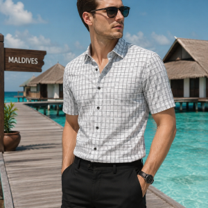 Raymond 100% Premium (Giza) Cotton Checkered Grey colour Unstitched Shirt Fabric - 1.60 mts / VV2241