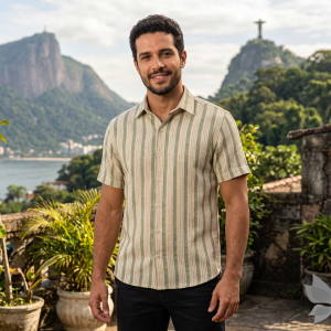 Siyaram's Festive Ceremony Collection Vertical Striped Pattern with "HEMP" blended Gold (Amber) colour Unstitched Shirt Fabric - 1.6 Mts / VV2249