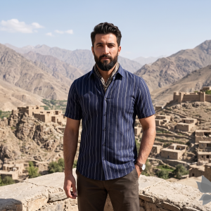 Siyaram's Festive Ceremony Collection Vertical Striped Pattern with "HEMP" blended Dark Blue (Navy Blue) colour Unstitched Shirt Fabric - 1.6 Mts / VV2250