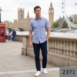 Raymond 100% Egyptian Giza Cotton (Premium Cotton) Blue Checkered Pattern Unstitched Shirt Fabric of 1.60 meters / VV2387C