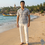 Raymond 100% Egyptian Giza Cotton (Premium Cotton) Grey (Tan) Printed Pattern Unstitched Shirt Fabric of 1.60 meters / VV2388AB