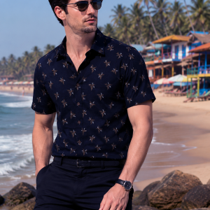 Raymond 100% Egyptian Giza Cotton (Premium Cotton) Dark Blue Printed Pattern Unstitched Shirt Fabric of 1.60 meters / VV2388F
