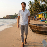 Raymond 100% Egyptian Giza Cotton (Premium Cotton) White Printed Pattern Unstitched Shirt Fabric of 1.60 meters / VV2388T