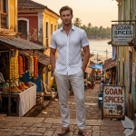 Raymond 100% Egyptian Giza Cotton (Premium Cotton) White Printed Pattern Unstitched Shirt Fabric of 1.60 meters / VV2388V