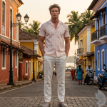 Raymond 100% Egyptian Giza Cotton (Premium Cotton) White Printed Pattern Unstitched Shirt Fabric of 1.60 meters / VV2388X