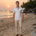 Raymond 100% Egyptian Giza Cotton (Premium Cotton) White Printed Pattern Unstitched Shirt Fabric of 1.60 meters / VV2388Y