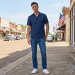 Raymond 100% Pure Linen Navy Blue color Printed Unstitched Shirt Fabric of 1.6 meters / VV2389Q