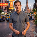 J.Hampstead Moretti Premium Egyptian Collection with 100% Giza Cotton Dark Grey Jacquard Pattern Unstitched Shirt Fabric of 1.6 mts - Made In Italy / VV2390F