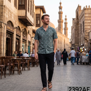 J.Hampstead 100% Pure Giza Cotton Printed pattern Green (Celadon) colour Unstitched Shirt Fabric of 1.6 meters / VV2392AE