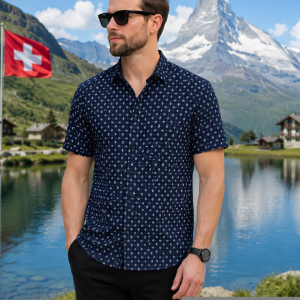 J.Hampstead 100% Pure Giza Cotton Printed pattern Navy Blue colour Unstitched Shirt Fabric of 1.6 meters / VV2392K