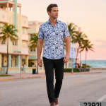 J.Hampstead 100% Pure Giza Cotton Printed pattern Multi colour Unstitched Shirt Fabric of 1.6 meters / VV2392L