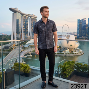 J.Hampstead 100% Pure Giza Cotton Printed pattern Black colour Unstitched Shirt Fabric of 1.6 meters / VV2392T