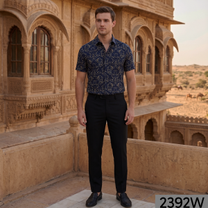 J.Hampstead 100% Pure Giza Cotton Printed pattern Navy Blue colour Unstitched Shirt Fabric of 1.6 meters / VV2392W