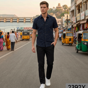 J.Hampstead 100% Pure Giza Cotton Printed pattern Navy Blue colour Unstitched Shirt Fabric of 1.6 meters / VV2392X