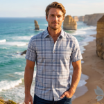 J.Hampstead Moretti Premium Egyptian Collection with 100% Giza Cotton Grey Colour Checkered Pattern Unstitched Shirt Fabric of 1.6 mts - Made In Italy / VV2424