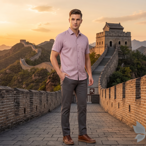 J.Hampstead Moretti Premium Egyptian Collection with 100% Giza Cotton Pink (Misty Rose) Colour Striped Pattern Unstitched Shirt Fabric of 1.6 mts - Made In Italy / VV2432