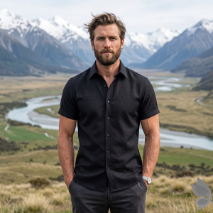 J.Hampstead Moretti Premium Egyptian Collection with 100% Giza Cotton Black Colour Striped Pattern Unstitched Shirt Fabric of 1.6 mts - Made In Italy / VV2437