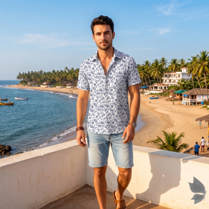 Siyaram's European Print Collection with 100% Superfine Giza Cotton White Colour Unstitched Shirt Fabric of 1.6 Mts / VV2438