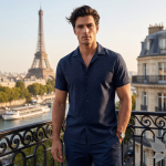 Siyaram's European Print Collection with 100% Superfine Giza Cotton Dark Blue (Slate) Colour Unstitched Shirt Fabric of 1.6 Mts / VV2439