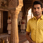 Siyaram's European Print Collection with 100% Superfine Giza Cotton Yellow Colour Unstitched Shirt Fabric of 1.6 Mts / VV2446